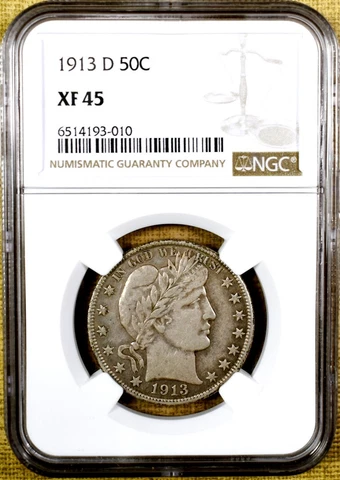 1913-D NGC XF45 Barber Half Dollar Cover