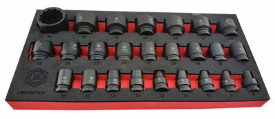 Britool Hallmark 25pce 1/2 Drive Air Impact Socket Set (12 POINT) Sizes 8-36mm - Image 1 of 3