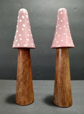 Setas de pie madera de mango y esmalte púrpura 10" de alto par de 2 - India Foto 1 de 4