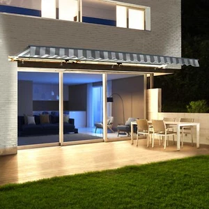 ALEKO Semi-Cassette Motorized LED Retractable 13x10 ft Patio Awning Grey/White - Picture 1 of 12
