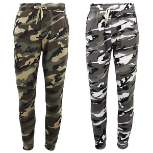 Men's Fleece Track Pants Military Camouflage Tactical Gym Trousers w Cuffed Hem - Picture 1 of 19