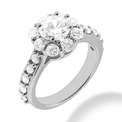 Anillo de compromiso de boda de oro de 14 k con halo de diamantes redondo central de 2,52 quilates en total de 1 quilate Foto 1 de 1