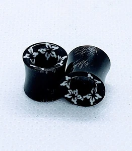 Painted Florals Black Horn Tunnel Ear Plug Jewelry 00g New Body Jewelry - Picture 1 of 1