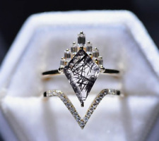 2.20Ct Kite Natural Rutilated Black Quartz 925 Silver Engagement Wedding Ring
