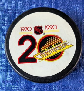 NHL Rare Vancouver Canucks 1970-1990 20th anniversary Ziegler Game Puck GT1 slug - Picture 1 of 3