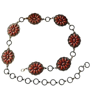 Western Style Chain Belt With Ornate Floral Medallions & Silver-Tone Finish 43” - Picture 1 of 5