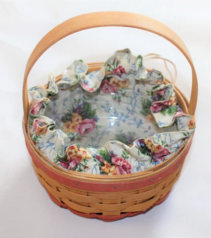 Longaberger 1998 Mother's Day Basket w/Protector, Floral Liner "Rings &Things" Cover
