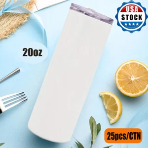 25Pack 20oz Sublimation Blank Straight Tumbler Insulated Water Bottle with Straw - Picture 1 of 13