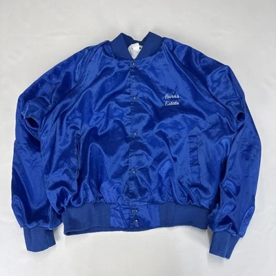 Vintage BOMBER Jacket Adult 2XL Blue Satin Buttons Embroidered Made In USA 80s - Image 1 of 4