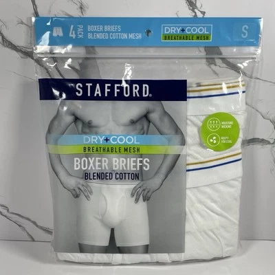 Paquete de 4 calzoncillos boxer Stafford Dry + Cool mezclados de malla de algodón para hombre pequeños blancos Foto 1 de 4