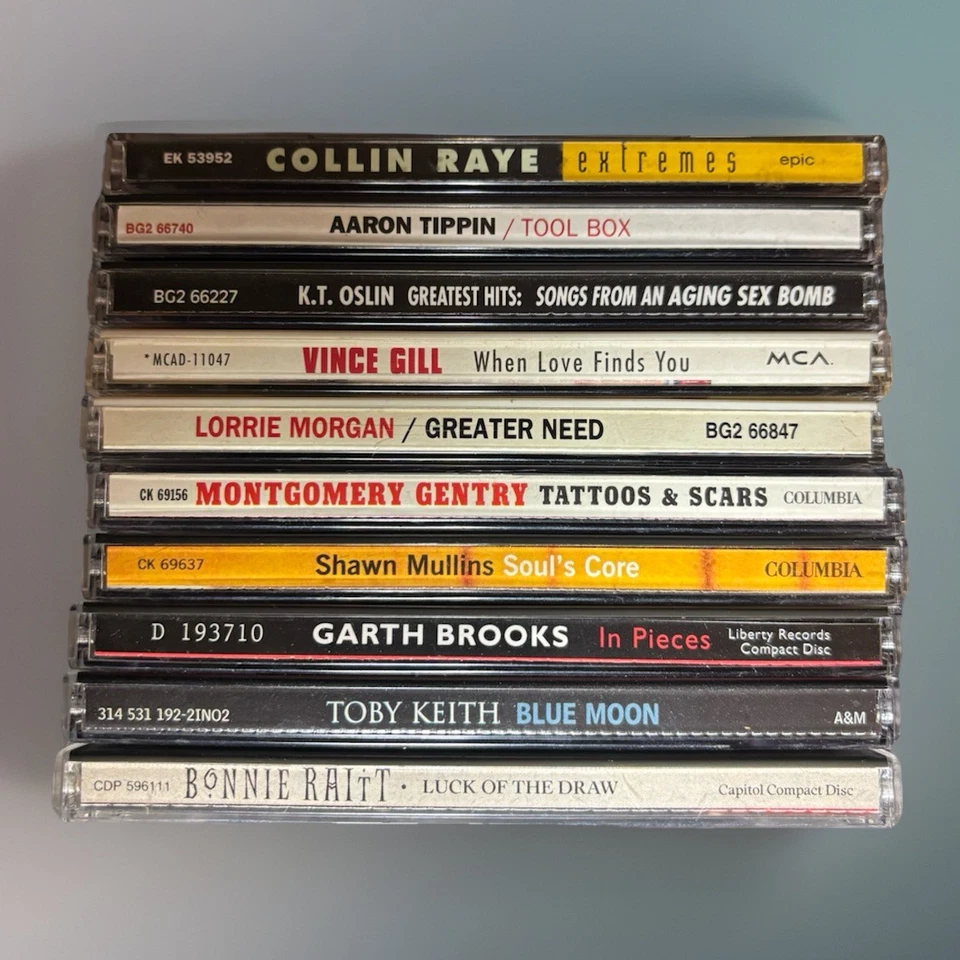 10 CD Lot Country Artists: Toby Keith, Garth Brooks, Gill, Raitt, Tippin + More - Image 1 of 1