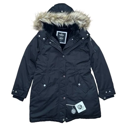 Nuevo Abrigo Parka Hollister Ultimate Plumón Mujer L Negro Imitación Piel Capucha 650 Relleno RDS Foto 1 de 4