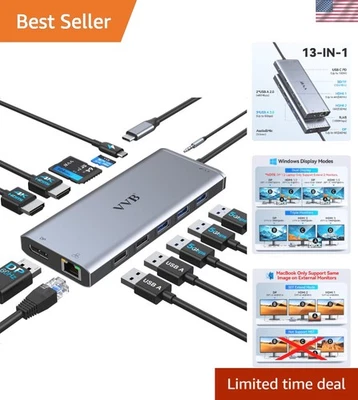 High-Performance USB C Dock with Dual HDMI, 13 Ports & Fast Ethernet for Laptops - Image 1 of 4