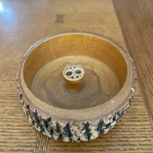 Vintage Wooden Nut Bowl Dish Ellwood Rusticware Tree Bark Nut Bowl Holder - Picture 1 of 9