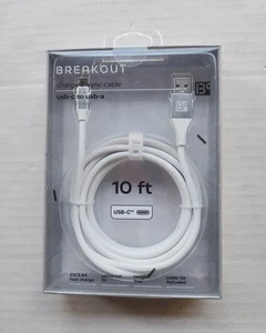 BREAKOUT 10 Feet Charge & Sync Cable - USB-C to USB-A - Tangle Free - Picture 1 of 7