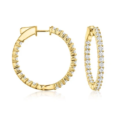 Ross-Simons Diamond Inside-Outside Hoop Earrings in 18k Gold Plate 1 inch - Image 1 of 3