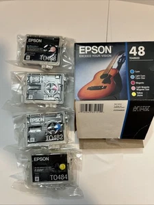 Epson 48 Color Ink Cartridges T048920 Genuine Date: 12/2017 MISSING Light Cyan - Picture 1 of 2