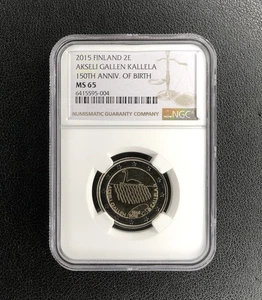 Moneda 2015 Finlandia 2 euros Akseli Gallen Kallela 150 aniversario nacimiento NGC MS 65 UNC - Imagen 1 de 2