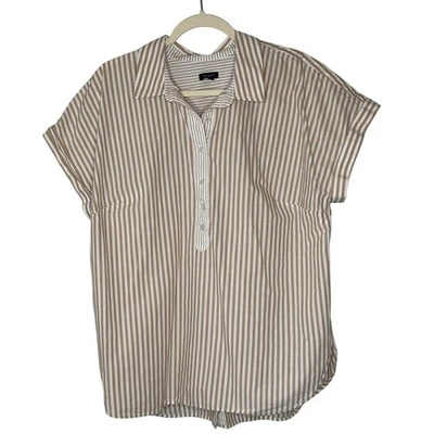 Camisa Talbots para mujer XL a rayas con cuello abotonada manga corta Top Preppy Foto 1 de 4