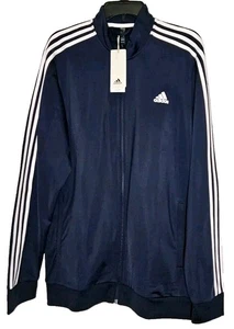 Adidas Men 3S TT Tric Multi Sports Crew Navy White Track Jacket H46100 sz L Tall - Picture 1 of 3