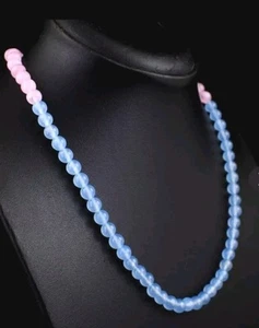Natural 157cts Chalcedony & Rose Quartz Beaded Necklace 20" 7mm Beads Women Gift - Picture 1 of 8
