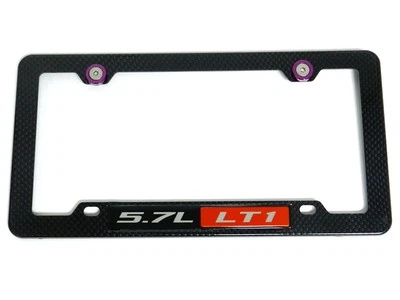 5.7L LT1 CARBON FIBER LOOK LICENSE PLATE FRAME W/ 2 PURPLE WASHERS & BOLTS - Image 1 of 4