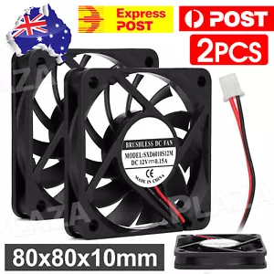 2X 80x80x10mm DC 12V Brushless Silent Computer PC Case Cooling Cooler Fans Black - Picture 1 of 8