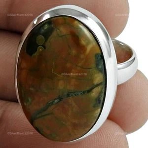 Rain Forest Jasper Gemstone 925 Sterling Silver Bezel Statement Ring Jewelry - Picture 1 of 8