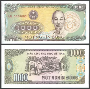 VIETNAM SOCIALIST 1000 DONG 1988 UNC PREFIX LM,HO CHI MINH AND (1890-1969)ELEP - Picture 1 of 1