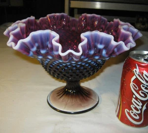 PREMIUM VINTAGE FENTON LG PLUM HOBNAIL OPALESCENT ART GLASS COMPOTE STAND BOWL - Picture 1 of 6