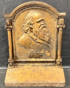 Sujetador antiguo Bradley & Hubbard hierro fundido bronce William C. Bryant sujetalibros tope de puerta - Imagen 1 de 7