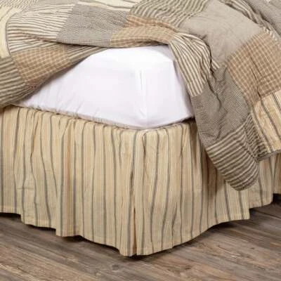 KING Size Bed Skirt Bedskirt Stripe Rustic Country 100% Cotton Farmhouse  - Image 1 of 4