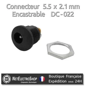 Connecteur Alimentation DC-022 Femelle, 5.5 x 2.1 mm, Montage Panneau, 1 à 5pcs - Picture 1 of 1