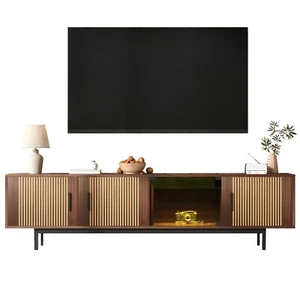 TV Lowboard 200cm Modern TV Schrank mit Glastür LED Beleuchtung Fernsehtisch - Bild 1 von 13