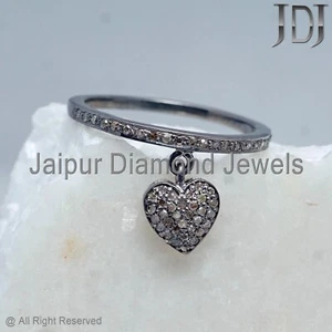 925 Silver Jewelry Ring Natural Pave Diamond Heart Designer Band Eternity Ring - Picture 1 of 7