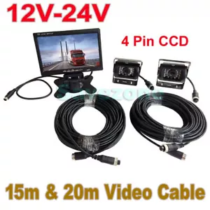 2x IR Reverse Backup Camera 4Pin+ 7" LCD Monitor Car Rear View Kit Bus Truck RV - Picture 1 of 13