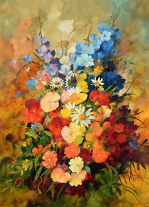 Hermann Dieste *1931 Dortmund / Gemälde üppiges Stillleben Wiesenblumen gerahmt - Picture 1 of 24