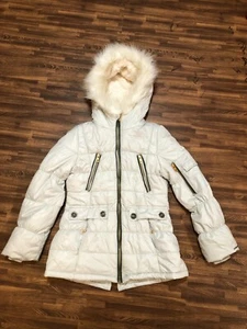 London Fog Girls Jacket Light Gray Zipper Front Faux Fur Hood Trim Sz L / 14-16 - Picture 1 of 11