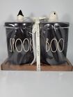 Rae Dunn Halloween SPOOKY & BOO Black Canister Set Of 2 NEW 2021 Gnome & Ghost