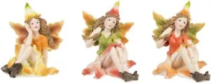 Fall Harvest Fairy Figurines Set of 3 with Maple Leaf Design Thanksgiving New - Picture 1 of 1