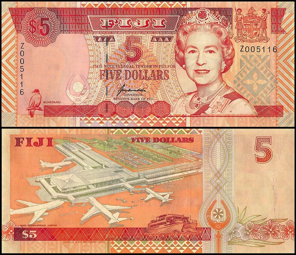 Fiji 5 Dollars, 1995 ND, P-97z, UNC, Replacement - Image 1 of 1