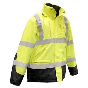 HIGH VISIBILITY INSULATED HI VIS REFLECTIVE WATERPROOF ROAD WORK PARKA COAT XLG - Picture 1 of 6