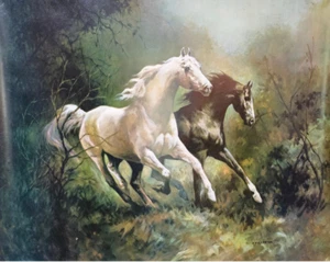 Vintage Horse Poster Phyllis Fullerton “Midnight & Moonbeam” Equestrian Decor - Picture 1 of 10