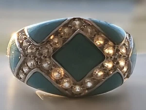 Esmalte vintage azul turquesa plata esterlina 925 con anillo circonita entrecruzado - talla 9 - Imagen 1 de 16