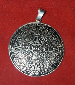 Sterling Silber Azteken Kalender Anhänger TAXCO .925 ~ 2 1/4 DURCHMESSER NEU - Bild 1 von 4