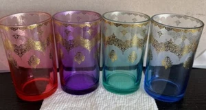 Vintage Marokkanische Saftgläser 4er Set Rosa/Lila/Türkis/Blau - Bild 1 von 6