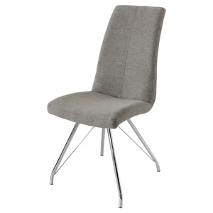 Light Grey Tall Back Madelina Fabric Dining Chair With Chrome Frame - Picture 1 of 4