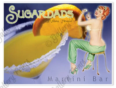 SUGARDADS MARTINI BAR Pinup Girl Art Print Poster Advertisement Las Vegas Nevada - Image 1 of 4