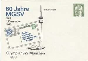 Germany Olympic Games Munich 1972 stationery cover 60 Years MGSV - Picture 1 of 1