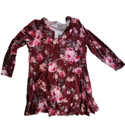 Vestido MAURICES Berry Floral Aconchegante Bolso Manga L Shift (TAMANHO 1X) Novo com etiquetas!---4105 - Imagem 1 de 4